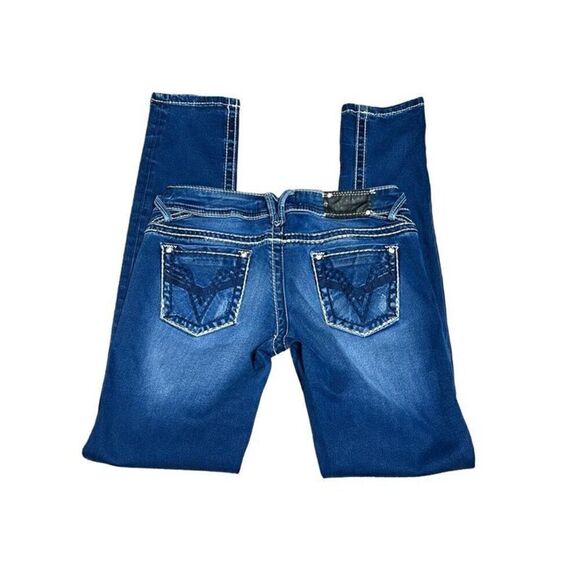 Vigoss Dark Wash Heavy Stitched Jeans with Rhinestones - Picture 1 of 4